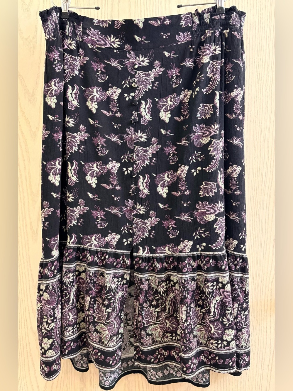 Wonderly Black Maxi Skirt with Purple & Cream Floral Print